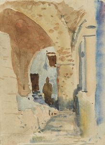 ARTISTA ITALIANO DEL XIX SECOLO - Monaco in un porticato