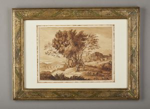 ARTISTA VENETO DEL XVIII SECOLO : Paesaggio arcadico con rovine e personaggi  - Asta Asta 395 | ARTE ANTICA E DEL XIX SECOLO Online - Associazione Nazionale - Case d'Asta italiane