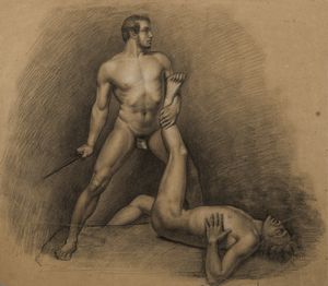 ARTISTA DEL XIX SECOLO - Studio di nudi maschili (probabilmente Lotta per il corpo di Patroclo)