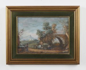 ARTISTA VENETO DEL XVIII SECOLO : Paesaggio con viandanti  - Asta Asta 395 | ARTE ANTICA E DEL XIX SECOLO Online - Associazione Nazionale - Case d'Asta italiane