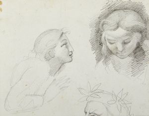 Scuola italiana del XIX secolo : Gruppo di quattro ritratti femminili e studi di volti  - Asta Asta 395 | ARTE ANTICA E DEL XIX SECOLO Online - Associazione Nazionale - Case d'Asta italiane