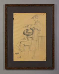 ARTISTA DEL XX SECOLO : Due studi di figure femminili in abbigliamento anni '30  - Asta Asta 395 | ARTE ANTICA E DEL XIX SECOLO Online - Associazione Nazionale - Case d'Asta italiane