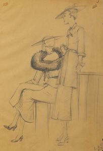 ARTISTA DEL XX SECOLO : Due studi di figure femminili in abbigliamento anni '30  - Asta Asta 395 | ARTE ANTICA E DEL XIX SECOLO Online - Associazione Nazionale - Case d'Asta italiane