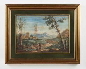 ARTISTA VENETO DEL XVIII SECOLO : Paesaggio con viandanti  - Asta Asta 395 | ARTE ANTICA E DEL XIX SECOLO Online - Associazione Nazionale - Case d'Asta italiane