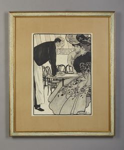 HOOK SANDY (1879 - 1960) : Incontro galante / La Conversazione / Al Caff�  - Asta Asta 395 | ARTE ANTICA E DEL XIX SECOLO Online - Associazione Nazionale - Case d'Asta italiane