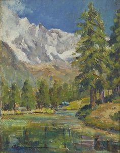 MAGNANI CLOTILDE  (1912 - 2000) - Paesaggio montano con ruscello e alberi