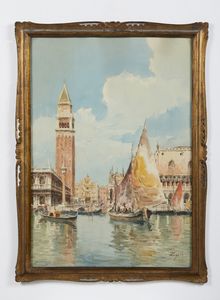ARTISTA ITALIANO DEL XIX-XX SECOLO : Veduta di Venezia dal bacino di San Marco  - Asta Asta 395 | ARTE ANTICA E DEL XIX SECOLO Online - Associazione Nazionale - Case d'Asta italiane