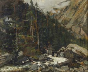 AMUS EUGENIO (1834 - 1899) - Paesaggio montano
