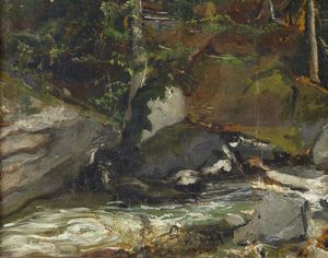 AMUS EUGENIO (1834 - 1899) : Paesaggio montano  - Asta Asta 395 | ARTE ANTICA E DEL XIX SECOLO Online - Associazione Nazionale - Case d'Asta italiane