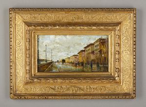 ARTISTA DEL XIX SECOLO : Paesaggio urbano con personaggi  - Asta Asta 395 | ARTE ANTICA E DEL XIX SECOLO Online - Associazione Nazionale - Case d'Asta italiane