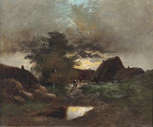 DUPR JULES (1811 - 1889) - Paesaggio notturno con personaggi