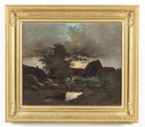 DUPR� JULES (1811 - 1889) : Paesaggio notturno con personaggi  - Asta Asta 395 | ARTE ANTICA E DEL XIX SECOLO Online - Associazione Nazionale - Case d'Asta italiane