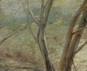 VITALINI FRANCESCO (1865 - 1905) : Paesaggio lagunare con alberi  - Asta Asta 395 | ARTE ANTICA E DEL XIX SECOLO Online - Associazione Nazionale - Case d'Asta italiane