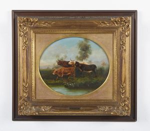 MILONE ANTONIO (1834 - 1919) : Buoi presso uno specchio d'acqua  - Asta Asta 395 | ARTE ANTICA E DEL XIX SECOLO Online - Associazione Nazionale - Case d'Asta italiane