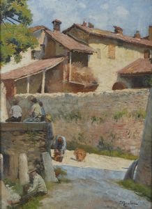 AROLDI TOMMASO (1870 - 1928) - Cascinale con personaggi