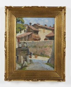 AROLDI TOMMASO (1870 - 1928) : Cascinale con personaggi  - Asta Asta 395 | ARTE ANTICA E DEL XIX SECOLO Online - Associazione Nazionale - Case d'Asta italiane