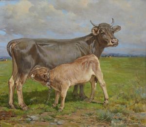 ZANIERI ARTURO (1870 - 1955) - Mucca e vitello
