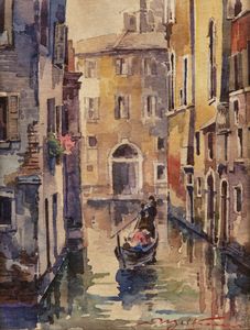 BELTRAME ACHILLE (1871 - 1945) - In gondola a Venezia