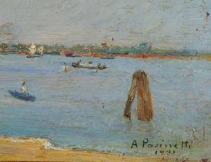 PASINETTI  ANTONIO (1863 - 1940) : Laguna a Venezia  - Asta Asta 395 | ARTE ANTICA E DEL XIX SECOLO Online - Associazione Nazionale - Case d'Asta italiane