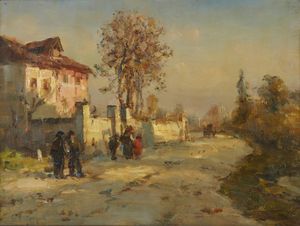 CARGNEL VITTORE ANTONIO (1872 - 1931) - Paesaggio con figure