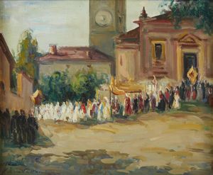 VELLAN FELICE (1889 - 1976) : Processione nel canavese  - Asta Asta 395 | ARTE ANTICA E DEL XIX SECOLO Online - Associazione Nazionale - Case d'Asta italiane