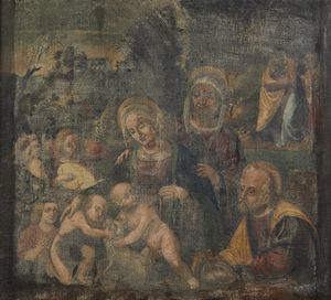 ARTISTA DEL XVI SECOLO - Madonna con Bambino, San Giovannino con l'agnello e Sant'Anna