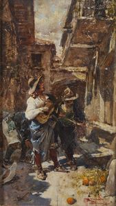 PELLEGRINI RICCARDO (1863 - 1934) - Cortile con musicanti