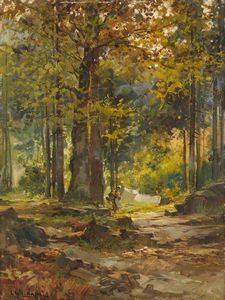 GHEDUZZI CESARE (1894 - 1944) - Paesaggio con alberi e contadina