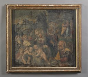 ARTISTA DEL XVI SECOLO : Madonna con Bambino, San Giovannino con l'agnello e Sant'Anna  - Asta Asta 395 | ARTE ANTICA E DEL XIX SECOLO Online - Associazione Nazionale - Case d'Asta italiane