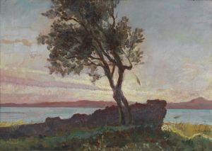 GALANTI PIERO (1885 - 1973) - Paesaggio lagunare con albero