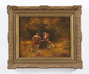 INNOCENTI GUGLIELMO (1871 - 1961) : Giocatori di carte in un paesaggio  - Asta Asta 395 | ARTE ANTICA E DEL XIX SECOLO Online - Associazione Nazionale - Case d'Asta italiane