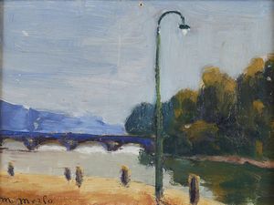 MERLO METELLO (1886 - 1964) - Paesaggio fluviale
