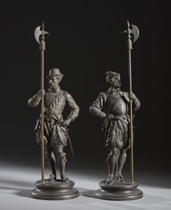 BRONZISTA DEL XIX-XX SECOLO : Coppia di armigeri in abiti rinascimentali  - Asta Asta 395 | ARTE ANTICA E DEL XIX SECOLO Online - Associazione Nazionale - Case d'Asta italiane