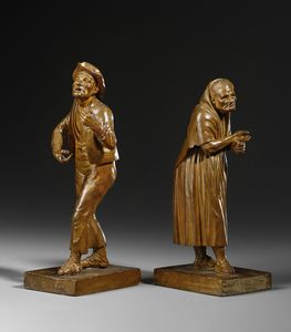 SCULTORE DEL XX SECOLO : Coppia di sculture in terracotta raffiguranti popolani  - Asta Asta 395 | ARTE ANTICA E DEL XIX SECOLO Online - Associazione Nazionale - Case d'Asta italiane