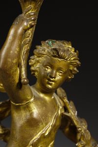 RANCOULET ERNEST (1842 - 1918) : Da un modello di. Coppia di candelabri in bronzo dorato in forma di amorini alati reggifiaccola (allegorie di Autunno e Primavera)  - Asta Asta 395 | ARTE ANTICA E DEL XIX SECOLO Online - Associazione Nazionale - Case d'Asta italiane