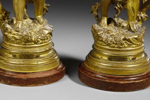 RANCOULET ERNEST (1842 - 1918) : Da un modello di. Coppia di candelabri in bronzo dorato in forma di amorini alati reggifiaccola (allegorie di Autunno e Primavera)  - Asta Asta 395 | ARTE ANTICA E DEL XIX SECOLO Online - Associazione Nazionale - Case d'Asta italiane