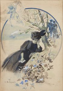 ROCHEGROSSE GEORGES-ANTOINE (1859 - 1938) - Figura di dama in un paesaggio