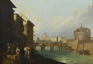 ARTISTA DEL XVII SECOLO - Veduta romana con personaggi