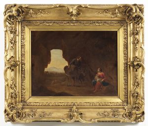 Pittore bambocciante del XVII secolo : Riposo durante la fuga in Egitto  - Asta Asta 395 | ARTE ANTICA E DEL XIX SECOLO Online - Associazione Nazionale - Case d'Asta italiane