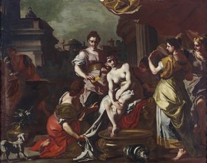 ARTISTA NAPOLETANO DEL XVII SECOLO - Betsabea al bagno