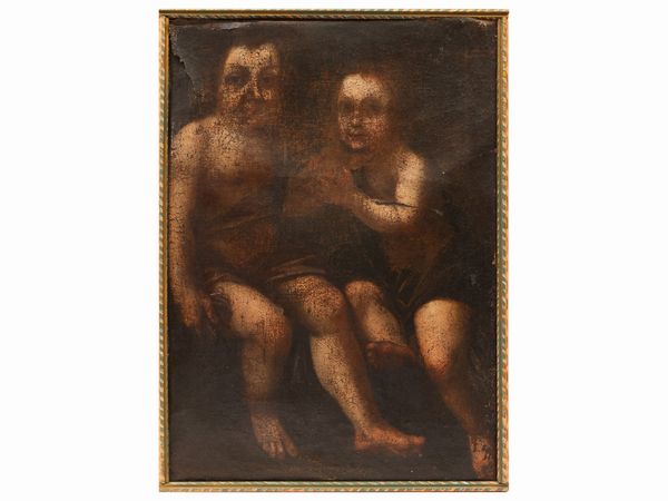 Scuola toscana del XVII secolo : Ges� Bambino e San Giovannino  - Asta L'Arte di Arredare - Associazione Nazionale - Case d'Asta italiane
