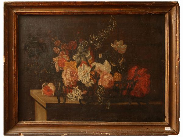 SCUOLA ROMANA : Natura morta con fiori  - Asta L'Arte di Arredare - Associazione Nazionale - Case d'Asta italiane