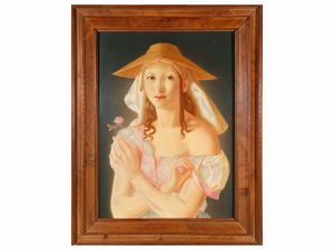 Maniera della Pittura del primo Rinascimento - Ritratto di fanciulla con rosa
