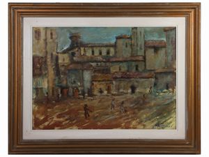 Adolfo Pistelli : Scorcio di citt� e Personaggi  - Asta L'Arte di Arredare - Associazione Nazionale - Case d'Asta italiane