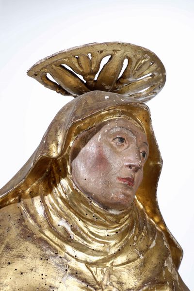 Santa Teresa d'Avila (?) Legno dorato e dipinto Scultore barocco del XVII secolo  - Asta Antiquariato febbraio - Associazione Nazionale - Case d'Asta italiane