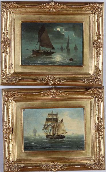 Coppia marine con velieri firmati Mary  - Asta Antiquariato febbraio - Associazione Nazionale - Case d'Asta italiane