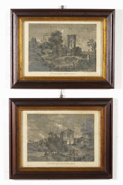 Coppia di stampe con paesaggi. Francia XIX secolo  - Asta Antiquariato febbraio - Associazione Nazionale - Case d'Asta italiane