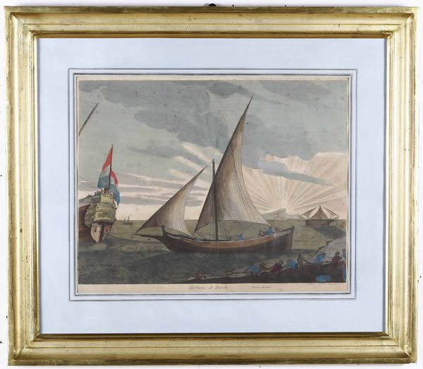 Coppia incisioni a soggetto navale. Francia XIX secolo  - Asta Antiquariato febbraio - Associazione Nazionale - Case d'Asta italiane