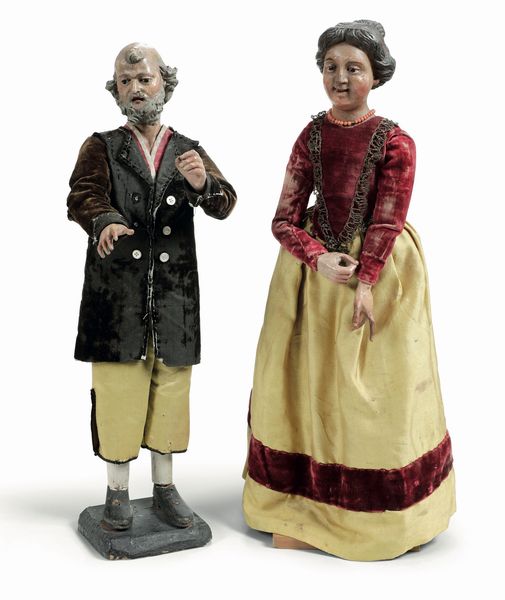 Due contadini.  Terracotta e legno policromo, vetro, stoffa e corallo Arte presepiale genovese del XVIII-XIX secolo  - Asta Antiquariato febbraio - Associazione Nazionale - Case d'Asta italiane