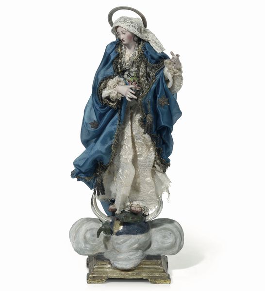Immacolata Legno dipinto e argentato Scultore genovese del XVIII secolo  - Asta Antiquariato febbraio - Associazione Nazionale - Case d'Asta italiane